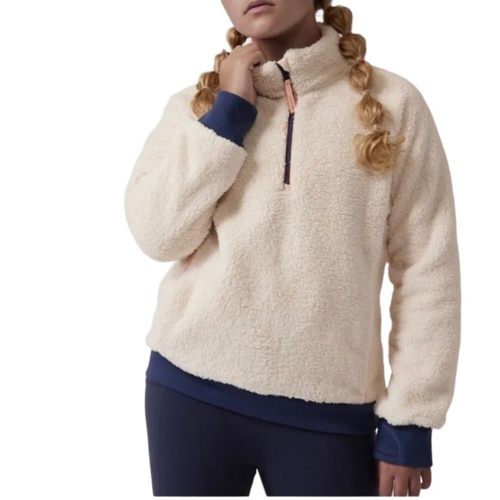Athleta Girl so Snug Sherpa half zip size L(12) pullover cozy cream teddy fleece